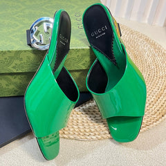 GG Women's Heeled Sandals Glossy Forest Green