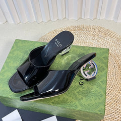 GG Women's Heeled Sandals Glossy Black