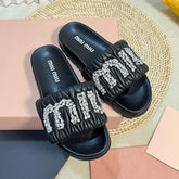 Black Sheepskin Diamond Slippers