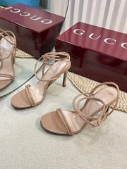 HIGH SANDAL 10 CM IN TAN BEIGE GLOSSY CALFSKIN