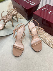 HIGH SANDAL 10 CM IN TAN BEIGE GLOSSY CALFSKIN