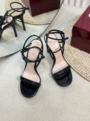 HIGH SANDAL 10 CM IN BLACK GLOSSY CALFSKIN