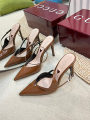 HIGH SLINGBACK PUMP 10 CM IN BRONZE BROWN GLOSSY CALFSKIN