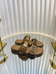 D-AVENUE SLIDES 25S IN BROWN CALFSKIN MICRO CANNAGE MOTIF