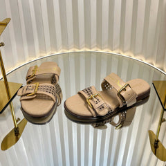 D-AVENUE SLIDES 25S IN BEIGE CALFSKIN MICRO CANNAGE MOTIF