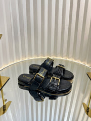 D-AVENUE SLIDES 25S IN BLACK CALFSKIN MICRO CANNAGE MOTIF