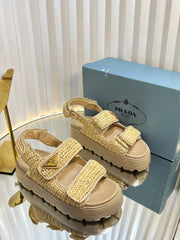 PRA THICK-SOLED SLIDE IN BEIGE RAFFIA