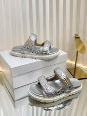 DIORACT SLIDES 25MM IN SILVER PATENT CALFSKIN