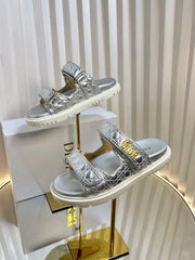 DIORACT SLIDES 25MM IN SILVER PATENT CALFSKIN