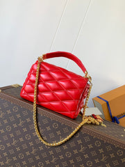 LV 25S GO-14 MM 23 IN CRIMSON RED QUILTED LAMBSKIN GOLD HARDWARE