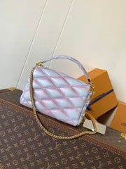 LV 25S GO-14 MM 23 IN LAVENDER GRAY QUILTED LAMBSKIN GOLD HARDWARE