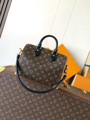 LV 25S SPEEDY TRUNK BAG 27 IN BROWN MONOGRAM COATED CANVAS AND BLACK CALFSKIN
