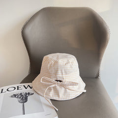 BUCKET HAT MODEL 652076 IN ORANGE & WHITE GINGHAM FABRIC