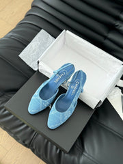 CLASSIC HIGH SLINGBACK CERULEAN BLUE CALFSKIN