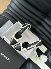 HIGH SLINGBACK IN WHITE MIX BLACK LAMBSKIN