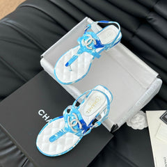 Double C Classic One-Strap Sandals White Sky Blue Lambskin