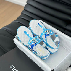 Double C Classic One-Strap Sandals White Sky Blue Lambskin