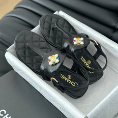 Double C Classic One-Strap Sandals Black Lambskin