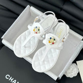 Double C Classic One-Strap Sandals White Lambskin
