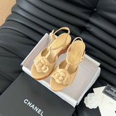 Double C New Wood Grain Platform Sandal Tan Brown Lambskin