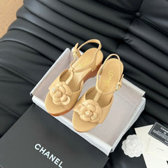 Double C New Wood Grain Platform Sandal Tan Brown Lambskin