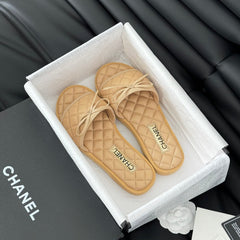 Double C New Butterfly Button Slippers Yellow Cream Lambskin