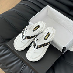 Double C Thong Sandals Lambskin White Black