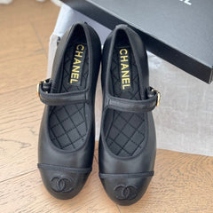 Double C Marry Jane Shoes Black Lambskin