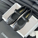 Double C Marry Jane Shoes Black Lambskin