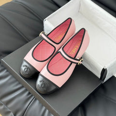 Double C Marry Jane Shoes Light Pink Lambskin