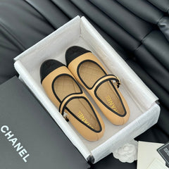 Double C Marry Jane Shoes Yellow Cream Lambskin