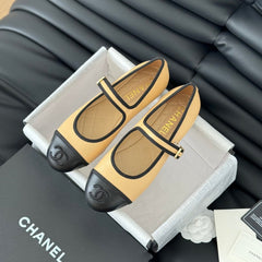 Double C Marry Jane Shoes Yellow Cream Lambskin