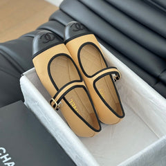 Double C Marry Jane Shoes Yellow Cream Lambskin