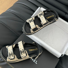 Dad Sandals Sheepskin Beige Black