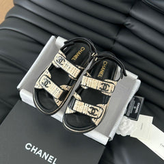 Dad Sandals Sheepskin Beige Black