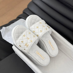 Thick Sole Slope Heel Weddge Lambskin White