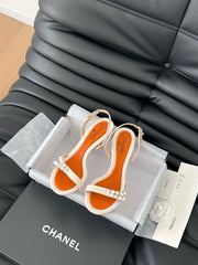 PEARL SANDAL IN WHITE AND VIVID ORANGE LAMBSKIN 75 MM