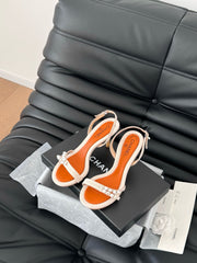 PEARL SANDAL IN WHITE AND VIVID ORANGE LAMBSKIN 75 MM