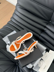 PEARL SANDAL IN BEIGE AND ORANGE LAMBSKIN 35 MM