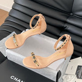 MID-HEEL 35 MM SANDAL IN NUDE TAN SHEEPSKIN WITH STICKERS