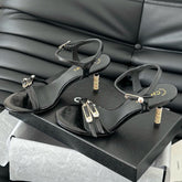 HIGH HEEL 75 MM SANDAL IN BLACK SHEEPSKIN