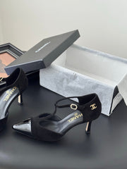 HIGH HEELS WAIST CUTTING IN BLACK SUEDUE MIX GLOSSY