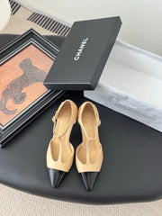 HIGH HEELS WAIST CUTTING IN BROWN BEIGE MIX BLACK CALFSKIN