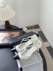 HIGH HEELS WAIST CUTTING IN WHITE MIX BLACK CALFSKIN