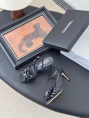 HIGH HEELS SANDALS IN BLACK SHEEPSKIN