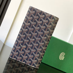 RICHELIEU CHECKBOOK WALLET 19 IN NAVY BLUE GOYARDINE CANVAS AND CALFSKIN