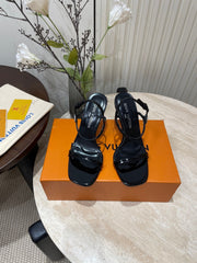 6AM HIGH SANDAL 95 MM IN BLACK PATENT LAMBSKIN