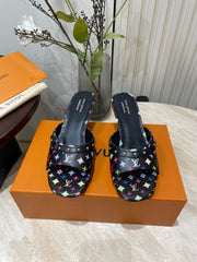 HIGH 5 CM MULES IN BLACK MONOGRAM LAMBSKIN