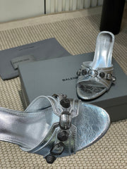 CAGOLE HIGH MULES IN SILVER OIL-WAX SHEEPSKIN