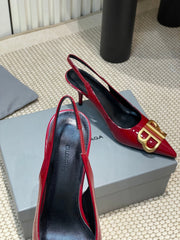 POINTED BB GOLD BUCKLE HIGH SLINGBACK 60MM IN RED PATENT CALFSKIN